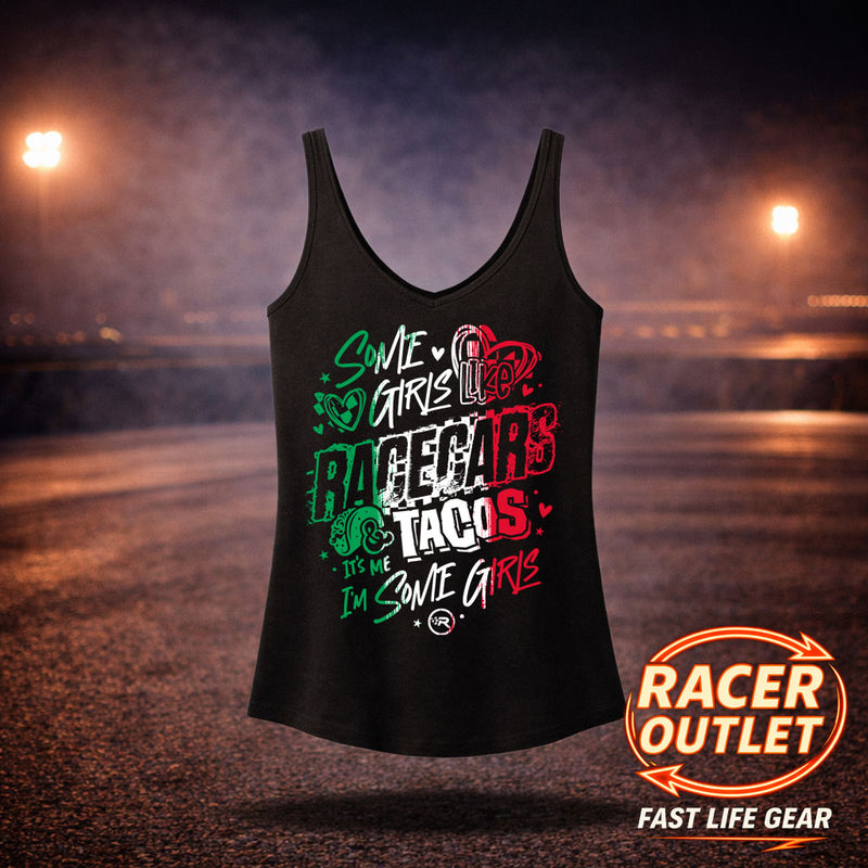 Tacos and Race Cars V-Neck Tank Top
